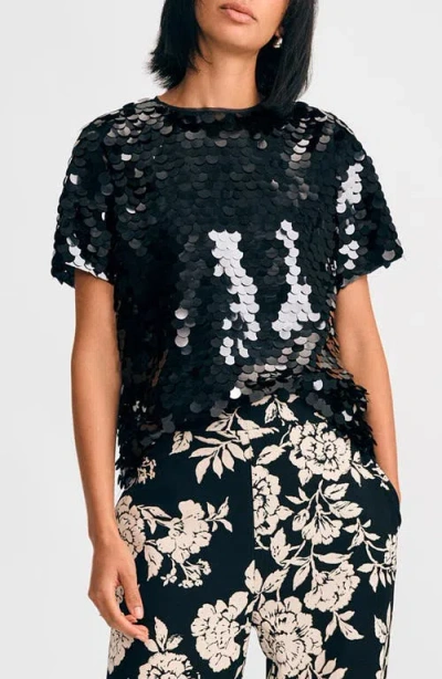Isaac Mizrahi New York Paillette Sequin T-shirt In Black
