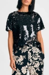 Isaac Mizrahi New York Paillette Sequin T-shirt In Black