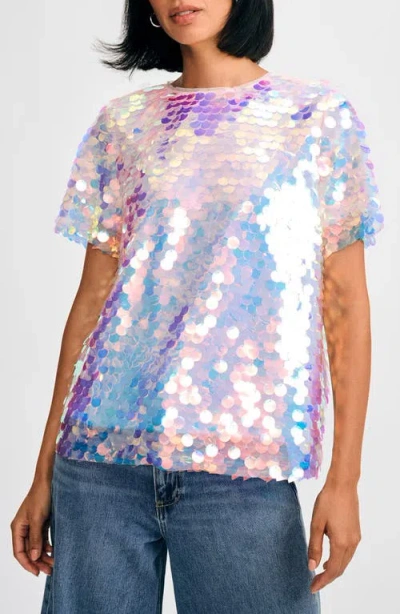 Isaac Mizrahi New York Paillette Sequin T-shirt In White Multi