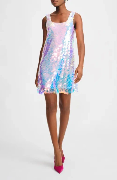 Isaac Mizrahi New York Paillette Tank Minidress In White Multi