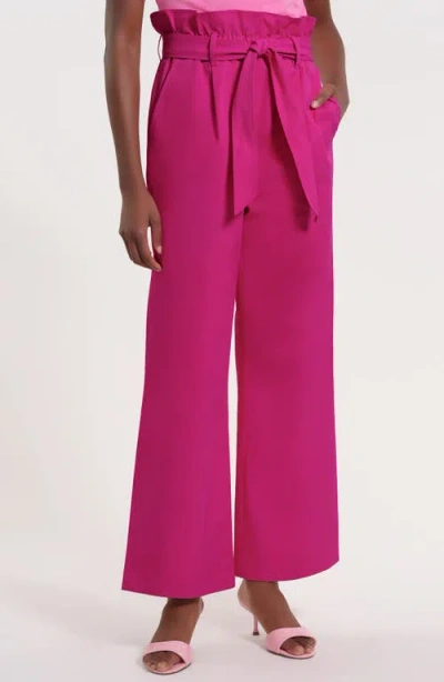 Isaac Mizrahi New York Paper Bag Waist Cotton Pants In Pink