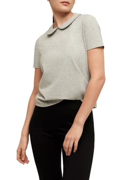 Isaac Mizrahi New York Peter Pan Collar Cotton T-shirt In Heather Grey