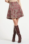 Isaac Mizrahi New York Pleated Floral Plaid Miniskirt In Burgundy
