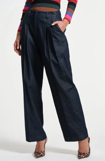 Isaac Mizrahi New York Pleated Wide Leg Jeans In Animal Print