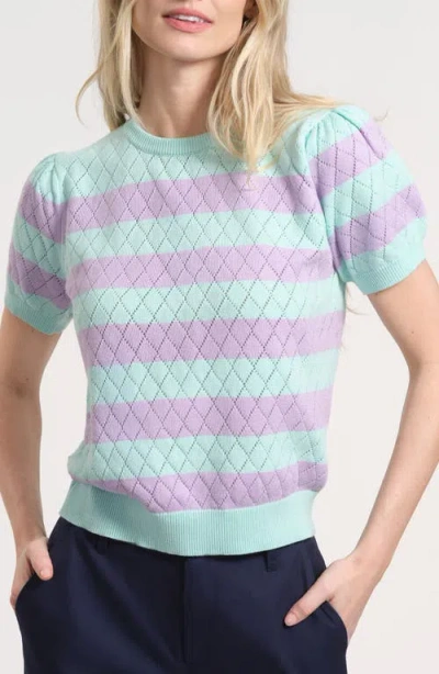 Isaac Mizrahi New York Pointelle Puff Sleeve Sweater In Multi