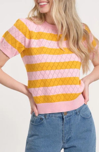 Isaac Mizrahi New York Pointelle Puff Sleeve Sweater In Multi