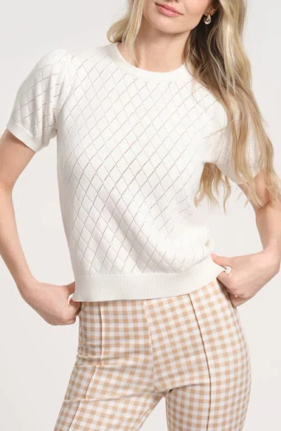Isaac Mizrahi New York Pointelle Puff Sleeve Sweater In White