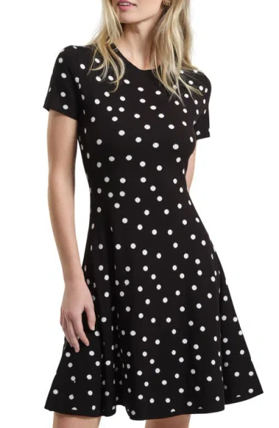 Isaac Mizrahi New York Polka Dot Fit & Flare Sweater Dress In Black