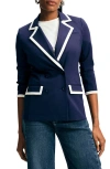 Isaac Mizrahi New York Ponte Knit Double Breasted Blazer In Navy/white