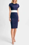Isaac Mizrahi New York Ponte Tulip Sleeve Sheath Dress In Blue