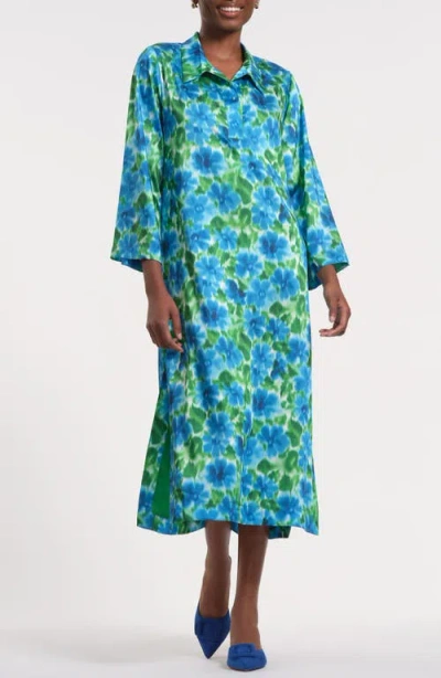 Isaac Mizrahi New York Print Midi Shirtdress In Blue