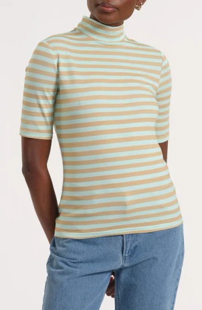 Isaac Mizrahi New York Print Mock Neck Top In Multi