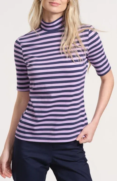 Isaac Mizrahi New York Print Mock Neck Top In Purple