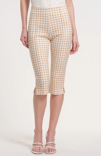 Isaac Mizrahi New York Print Ponte Capris In Neutral