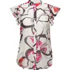 Isaac Mizrahi New York Printed Band Collar Button-up Shirt In Splashy Floral