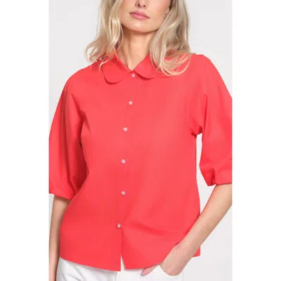 Isaac Mizrahi New York Puff Sleeve Cotton Shirt In Pink
