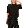Isaac Mizrahi New York Rhinestone Stretch Cotton T-shirt In Black