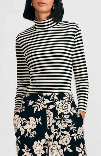 Isaac Mizrahi New York Rib Turtleneck In Black/white