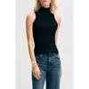Isaac Mizrahi New York Rib Turtleneck Sleeveless Top In Black