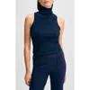 Isaac Mizrahi New York Rib Turtleneck Sleeveless Top In Navy