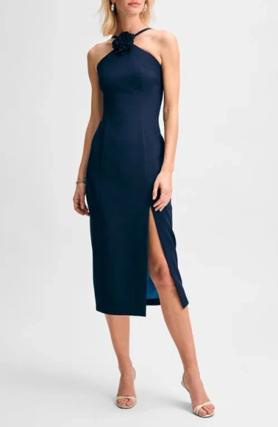 Isaac Mizrahi New York Rosette Cocktail Dress In Navy