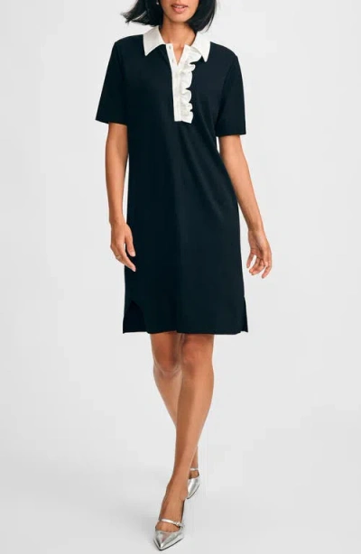 Isaac Mizrahi New York Ruffle Ponte Dress In Black/white