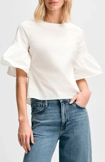 Isaac Mizrahi New York Ruffle Sleeve Back Button Top In White