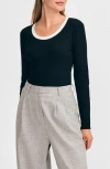 Isaac Mizrahi New York Scoop Neck Rib Top In Black