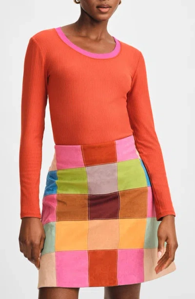 Isaac Mizrahi New York Scoop Neck Rib Top In Orange Multi
