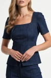 Isaac Mizrahi New York Seamed Square Neck Denim Top In Blue