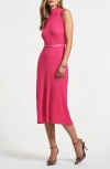 Isaac Mizrahi New York Sleeveless Belted Rib Midi Sweater Dress In Pink