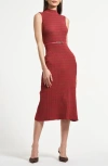 Isaac Mizrahi New York Sleeveless Belted Rib Midi Sweater Dress In Red