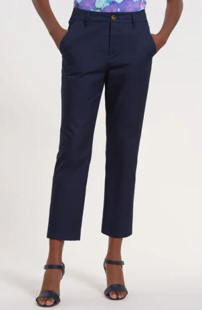 Isaac Mizrahi New York Slim Fit Ankle Cotton Pants In Blue