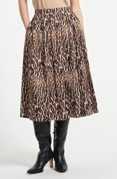 Isaac Mizrahi New York Stretch Cotton Sateen Midi Skirt In Animal Print
