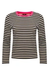 Isaac Mizrahi New York Stripe Long Sleeve Cotton Top In Black Stripe