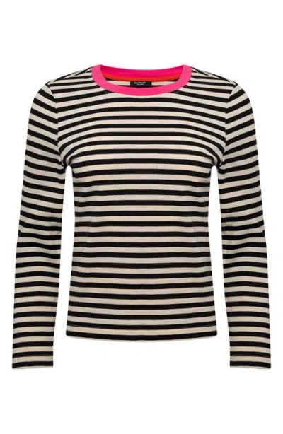 Isaac Mizrahi New York Stripe Long Sleeve Cotton Top In Black Stripe