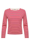 Isaac Mizrahi New York Stripe Long Sleeve Cotton Top In Red Stripe