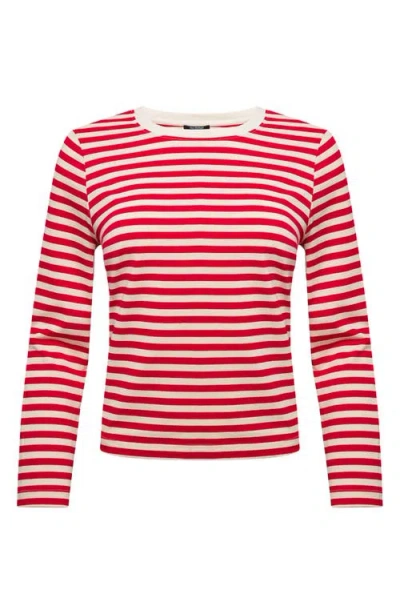 Isaac Mizrahi New York Stripe Long Sleeve Cotton Top In Red Stripe