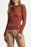 Isaac Mizrahi New York Stripe Ruffle Rib Polo Sweater In Red