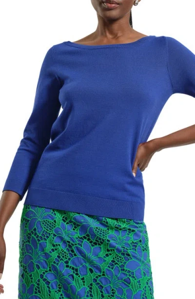 Isaac Mizrahi New York Stripe Scoop Neck Sweater In Blue