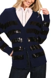 Isaac Mizrahi New York Stripe Sequin Cardigan In Multi