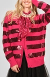 Isaac Mizrahi New York Stripe Sequin Cardigan In Pink
