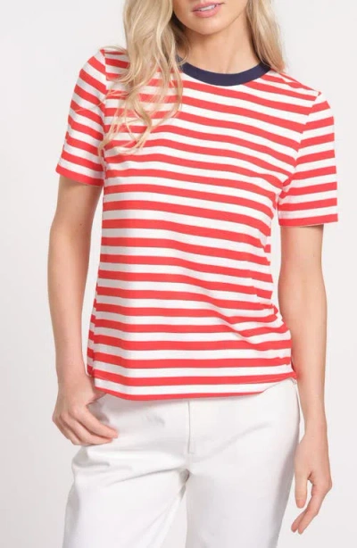 Isaac Mizrahi New York Striped Crewneck T-shirt In Red