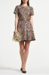 Isaac Mizrahi New York Tie Dye Pleated Belted Drop Waist Stretch Cotton Minidress In Animal Print