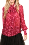 Isaac Mizrahi New York Tie Neck Button-up Shirt In Red