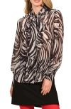 Isaac Mizrahi New York Tie Neck Button-up Shirt In Brown