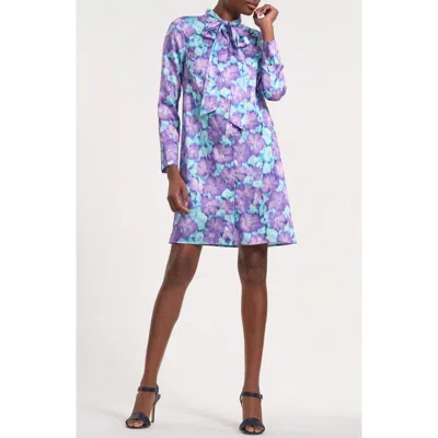 Isaac Mizrahi New York Tie Neck Long Sleeve Minidress In Blue