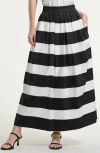 Isaac Mizrahi New York Wide Stripe Stretch Cotton Maxi Skirt In Black