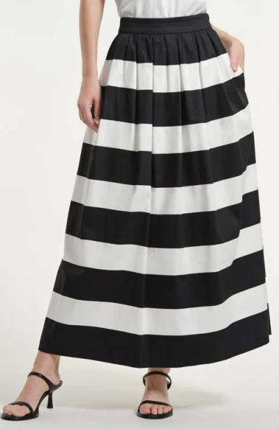 Isaac Mizrahi New York Wide Stripe Stretch Cotton Maxi Skirt In Black