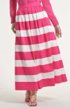 Isaac Mizrahi New York Wide Stripe Stretch Cotton Maxi Skirt In Pink